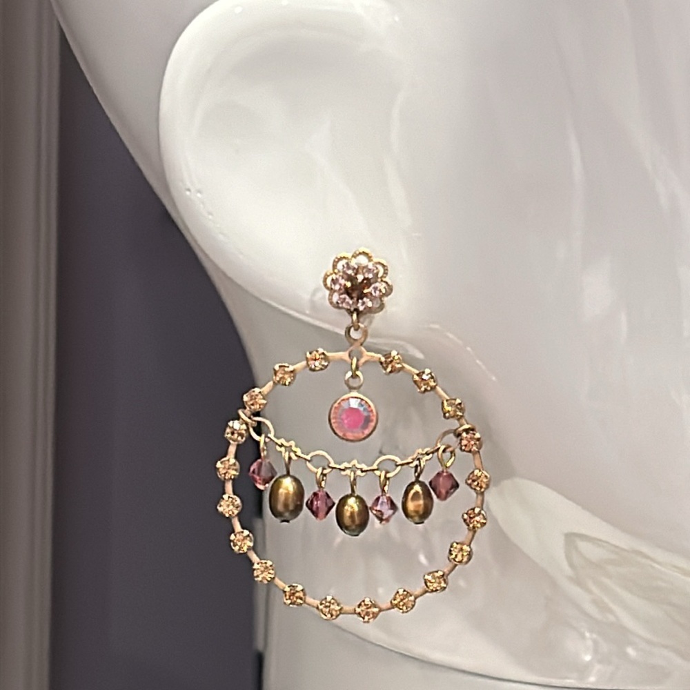 Stunning Pink Crystal Hoop Earrings-Boutique